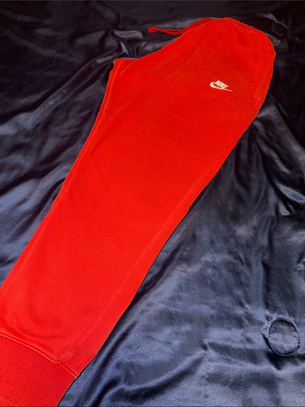 Mens Nike Red Joggers with White Logo Strings For Adjustable Waistband